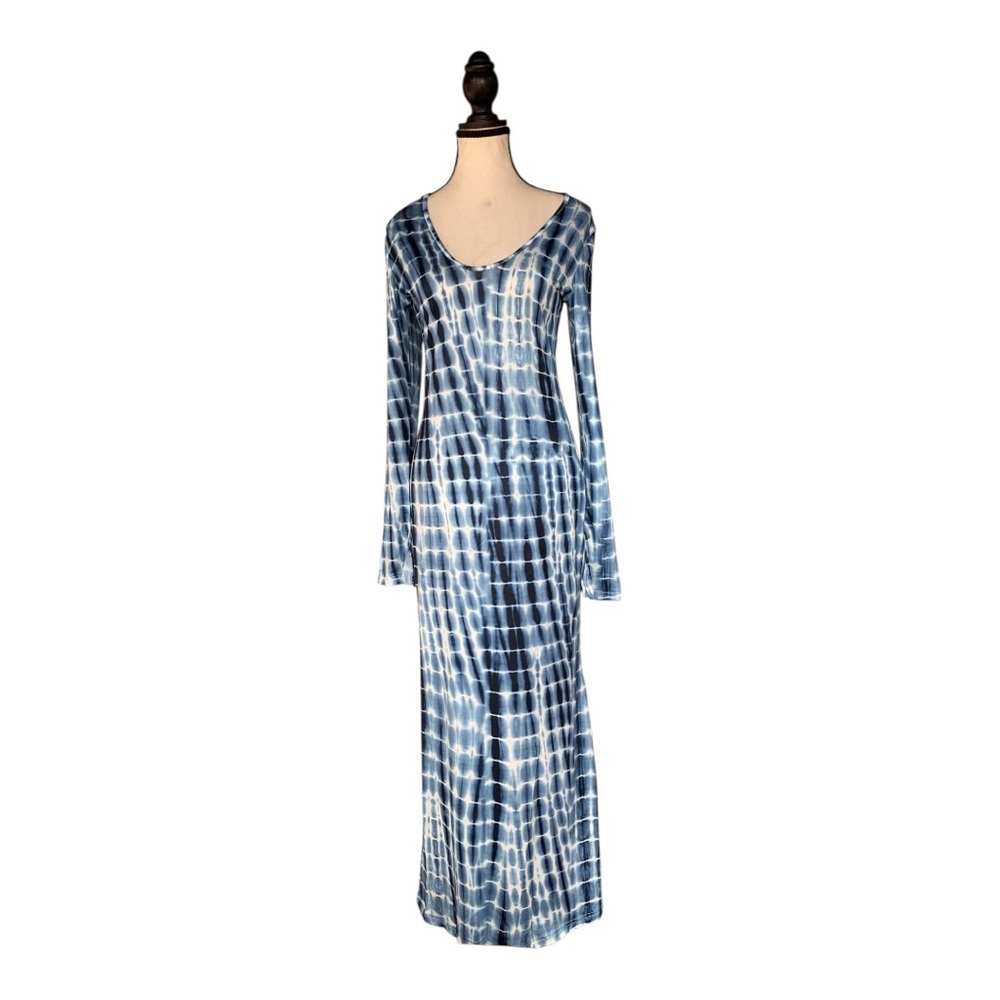 Blue Tie-Dye Long Sleeve Maxi Dress